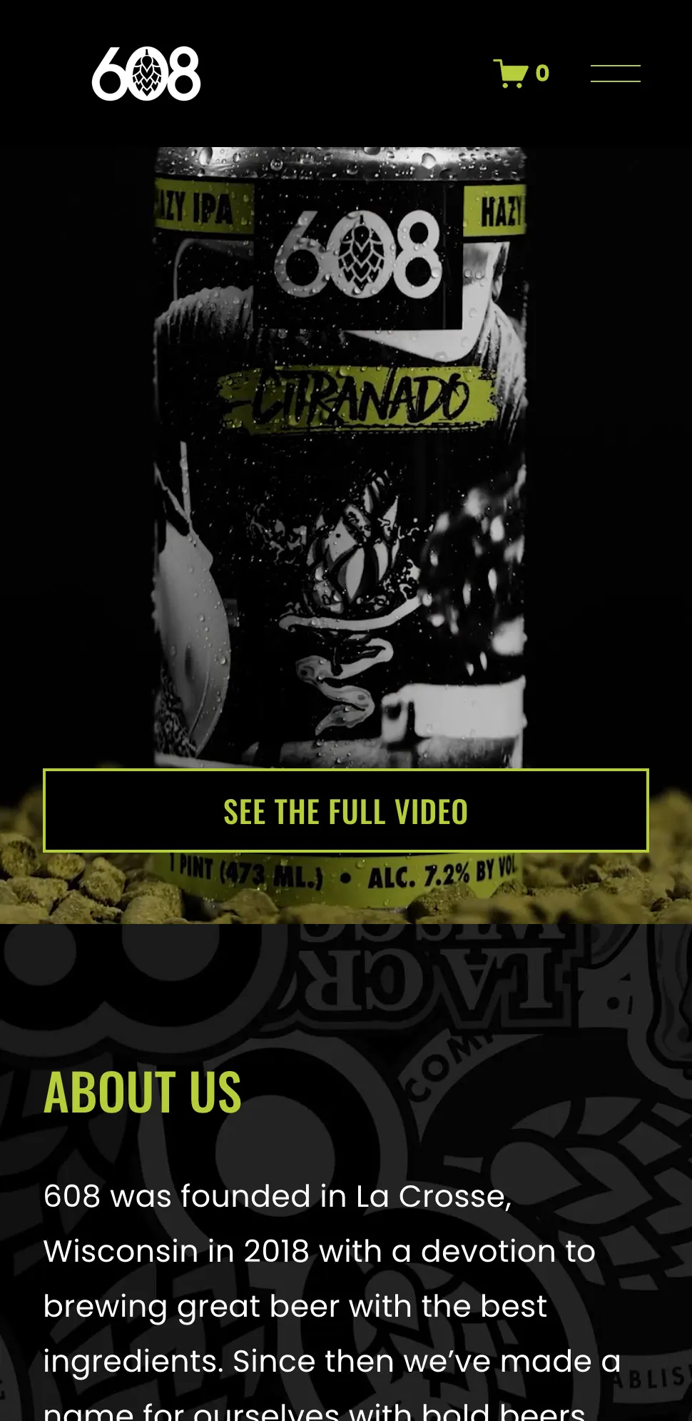 608 Brewing Company website on mobile