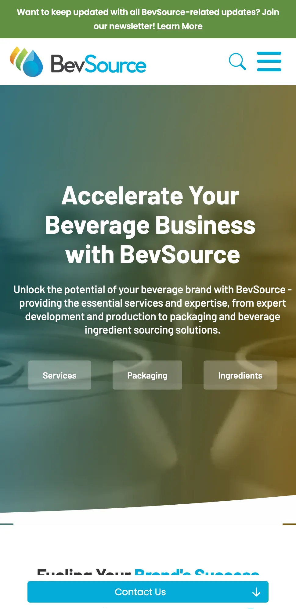 BevSource website on mobile