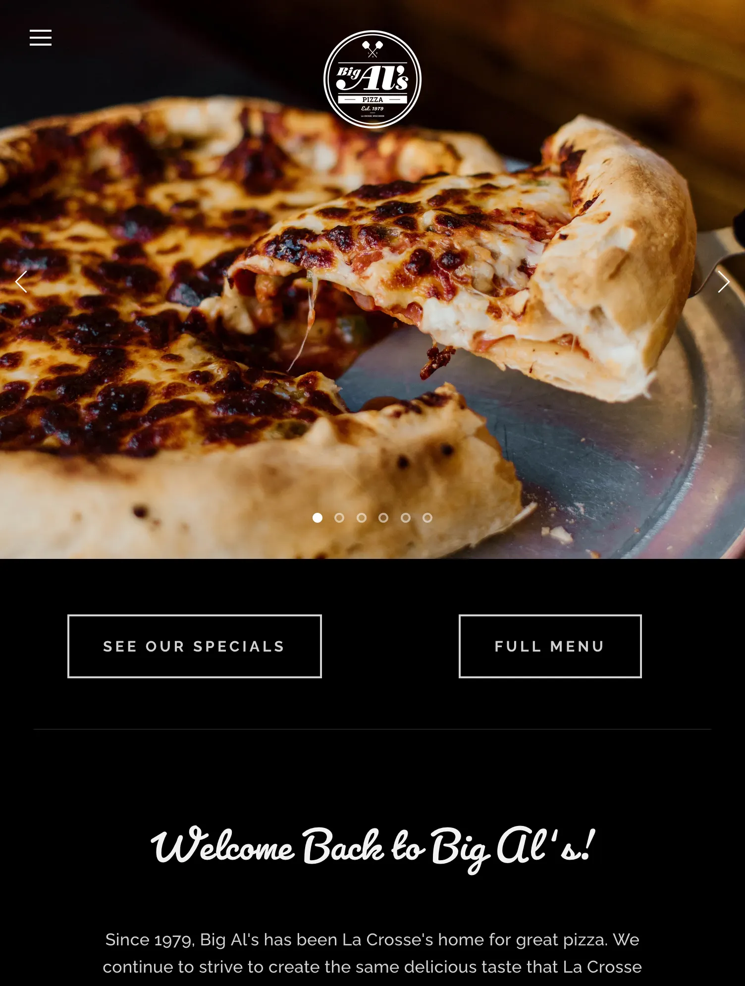 Big Al’s Pizza website on tablet