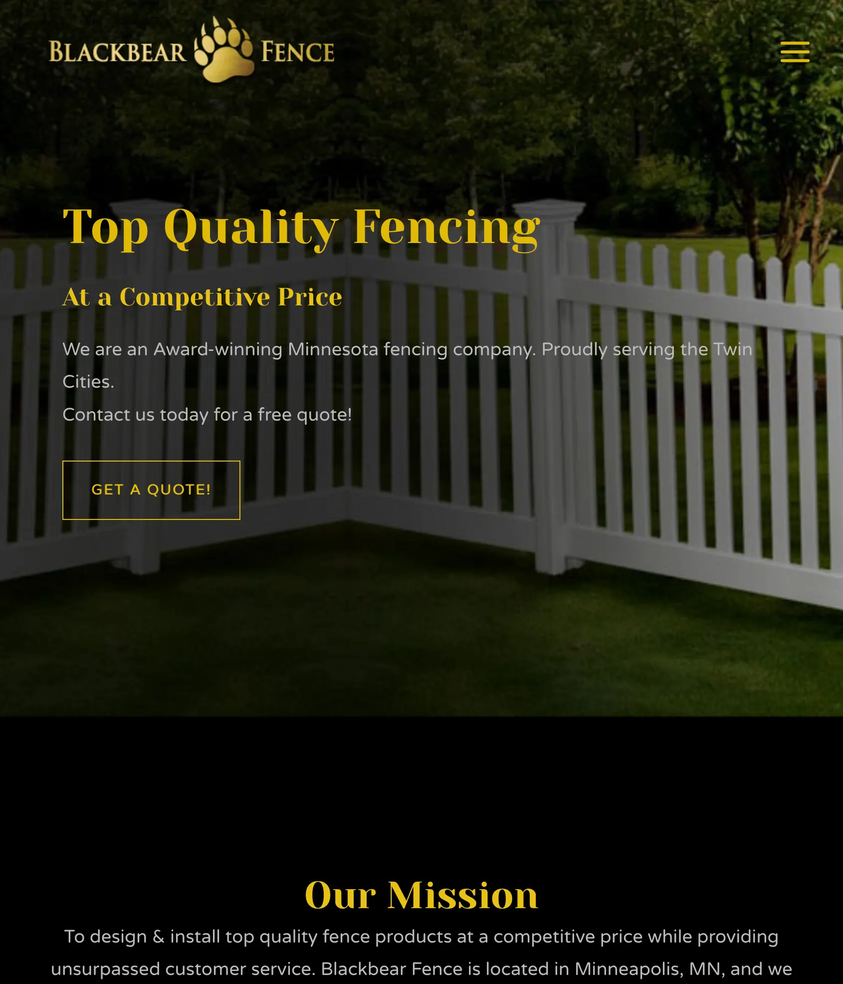 Blackbear Fence website on tablet