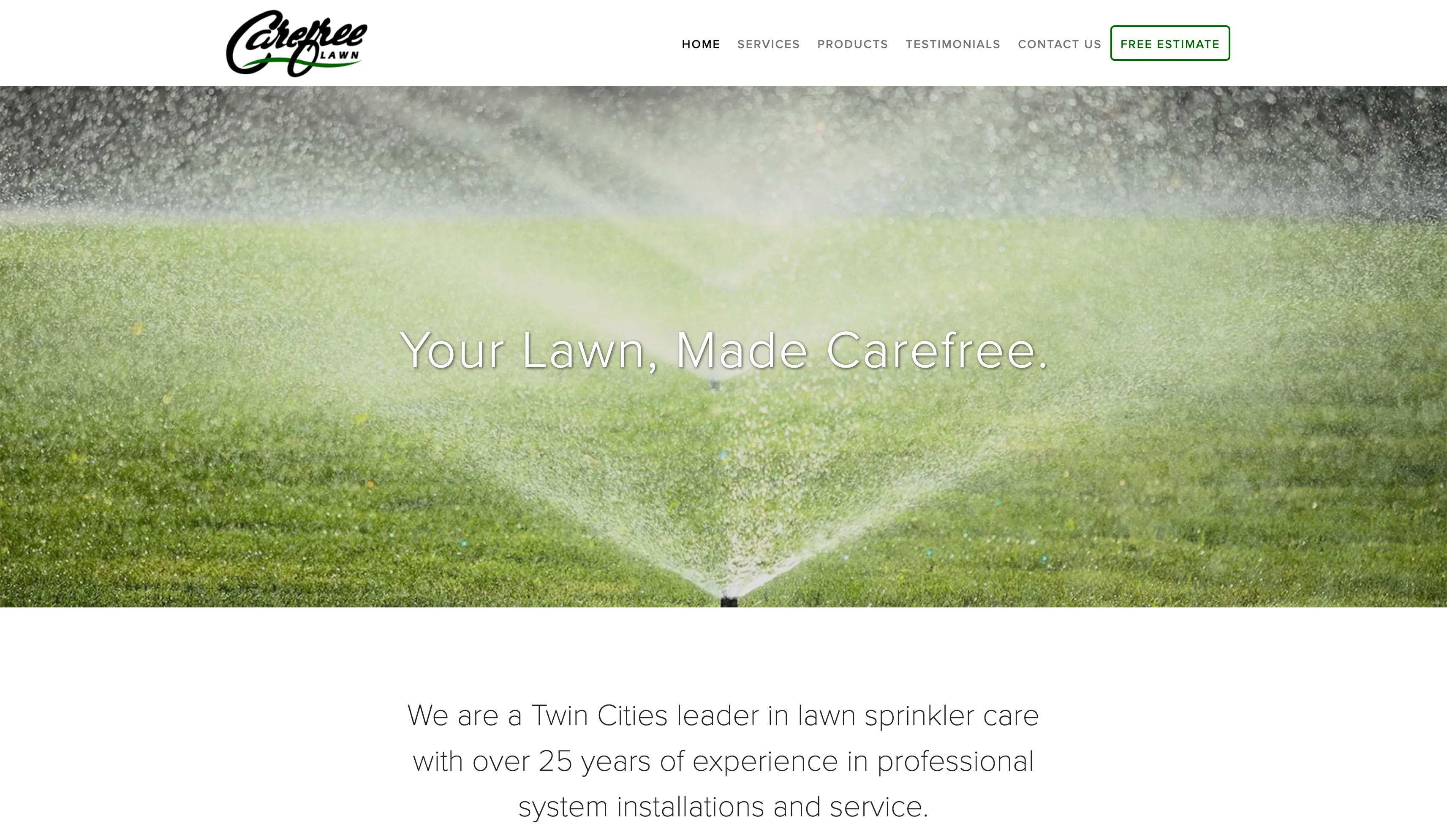 Carefree Lawn & Sprinklers website on desktop