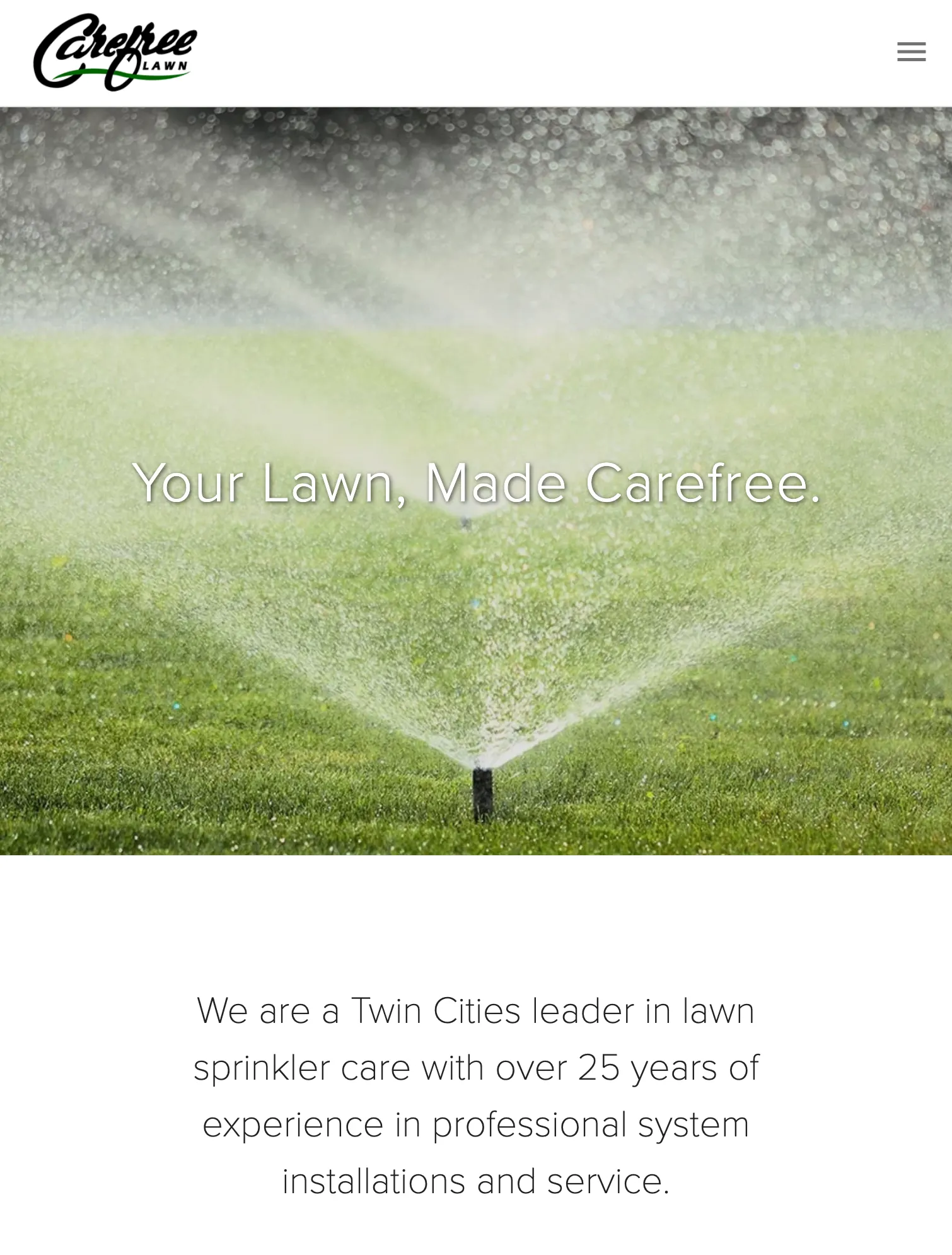 Carefree Lawn & Sprinklers website on tablet