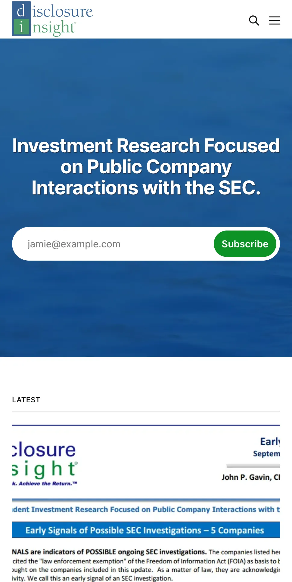 Disclosure Insight website on mobile
