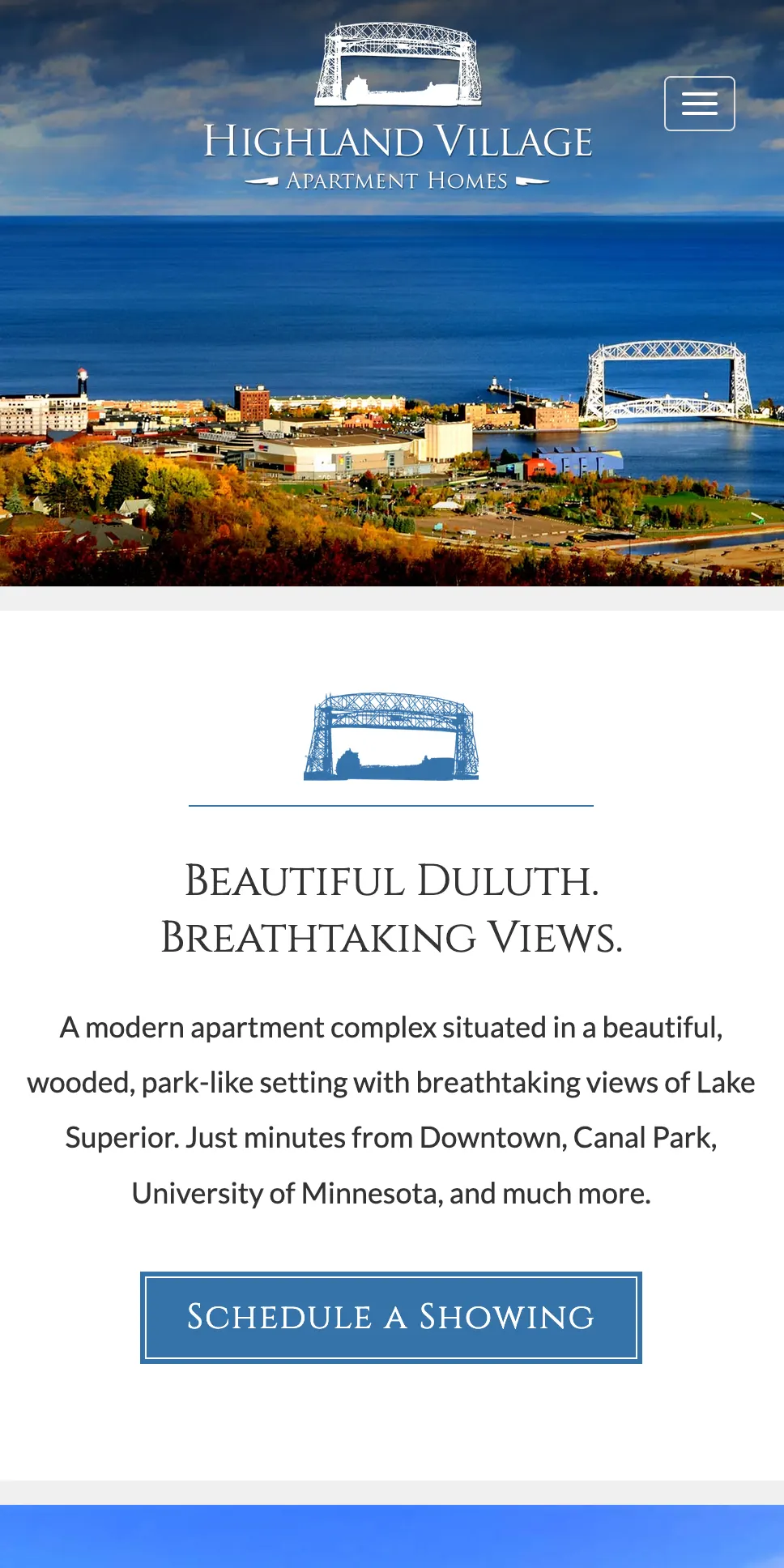 Highland Duluth website on mobile