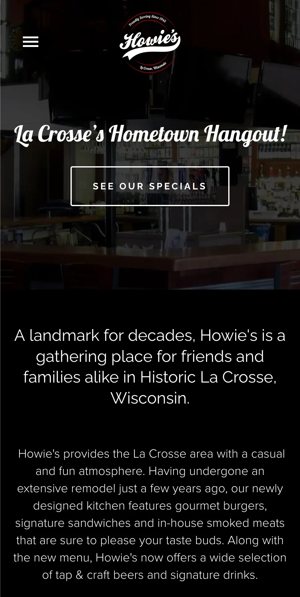 Howie’s website on mobile
