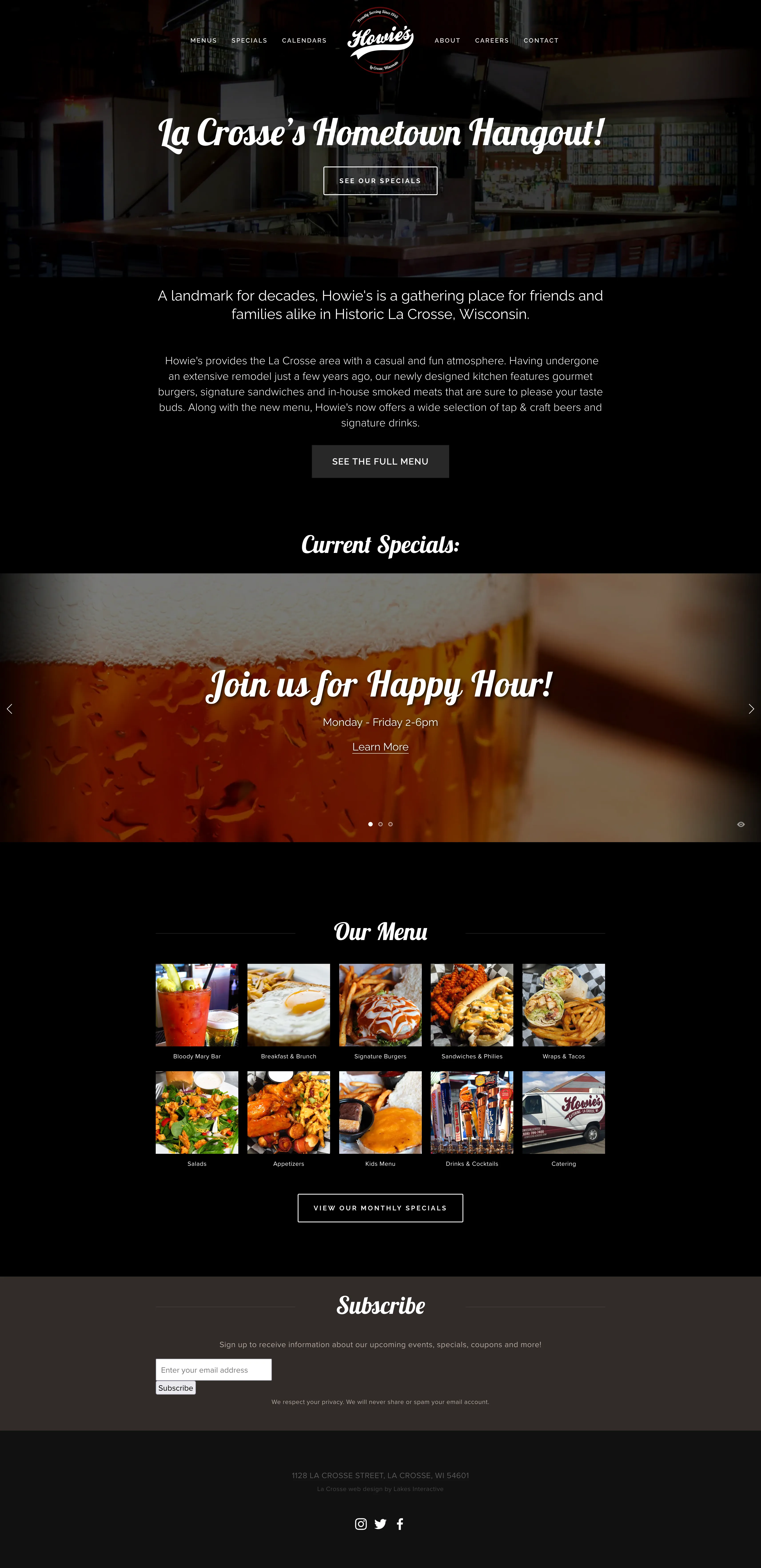 Howie’s website on desktop
