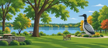 Vergas landmark illustration of a loon sculpture in a quiet lakeside park