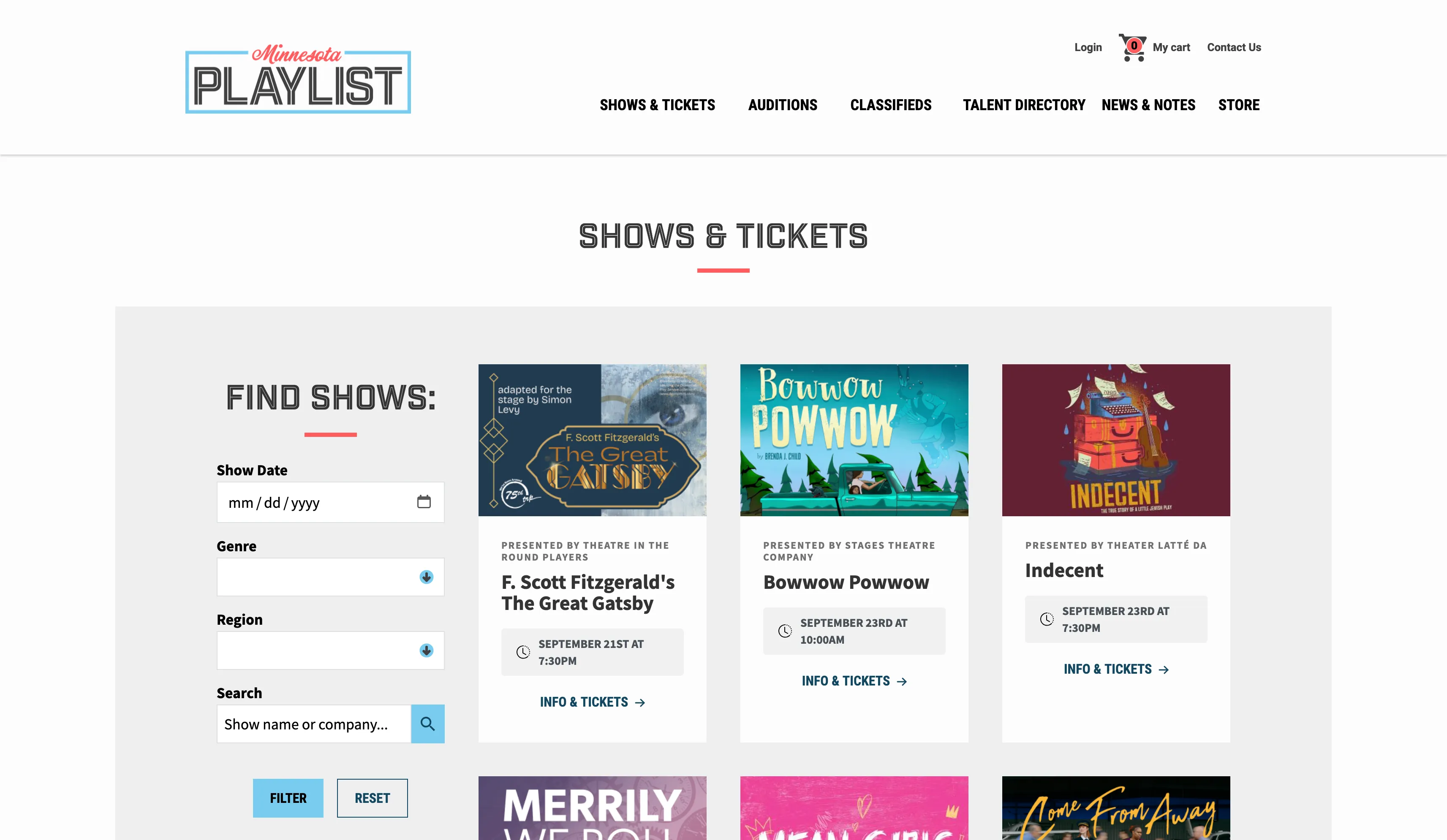 Minnesota Playlist website on desktop