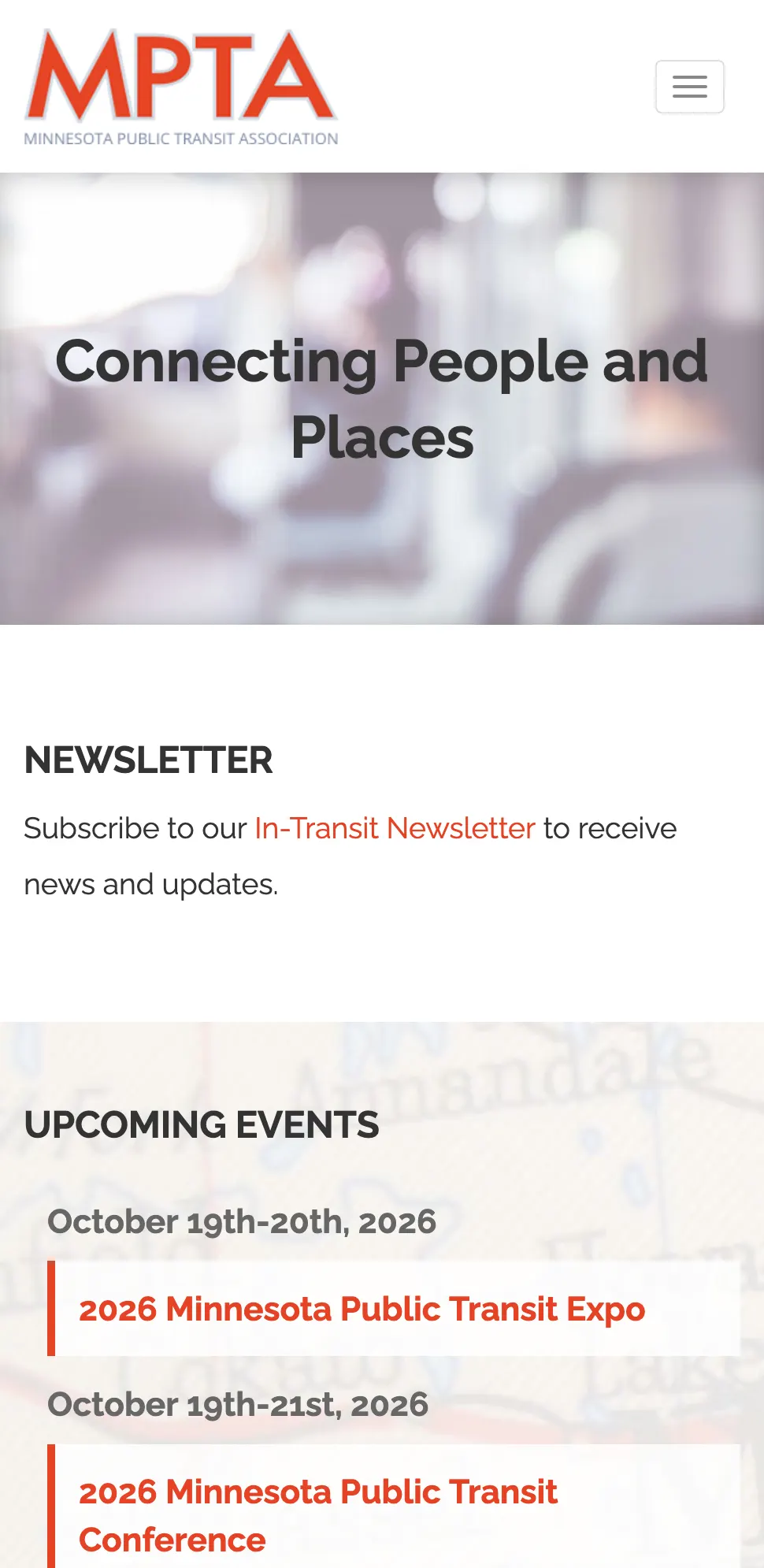 Minnesota Public Transit Association website on mobile