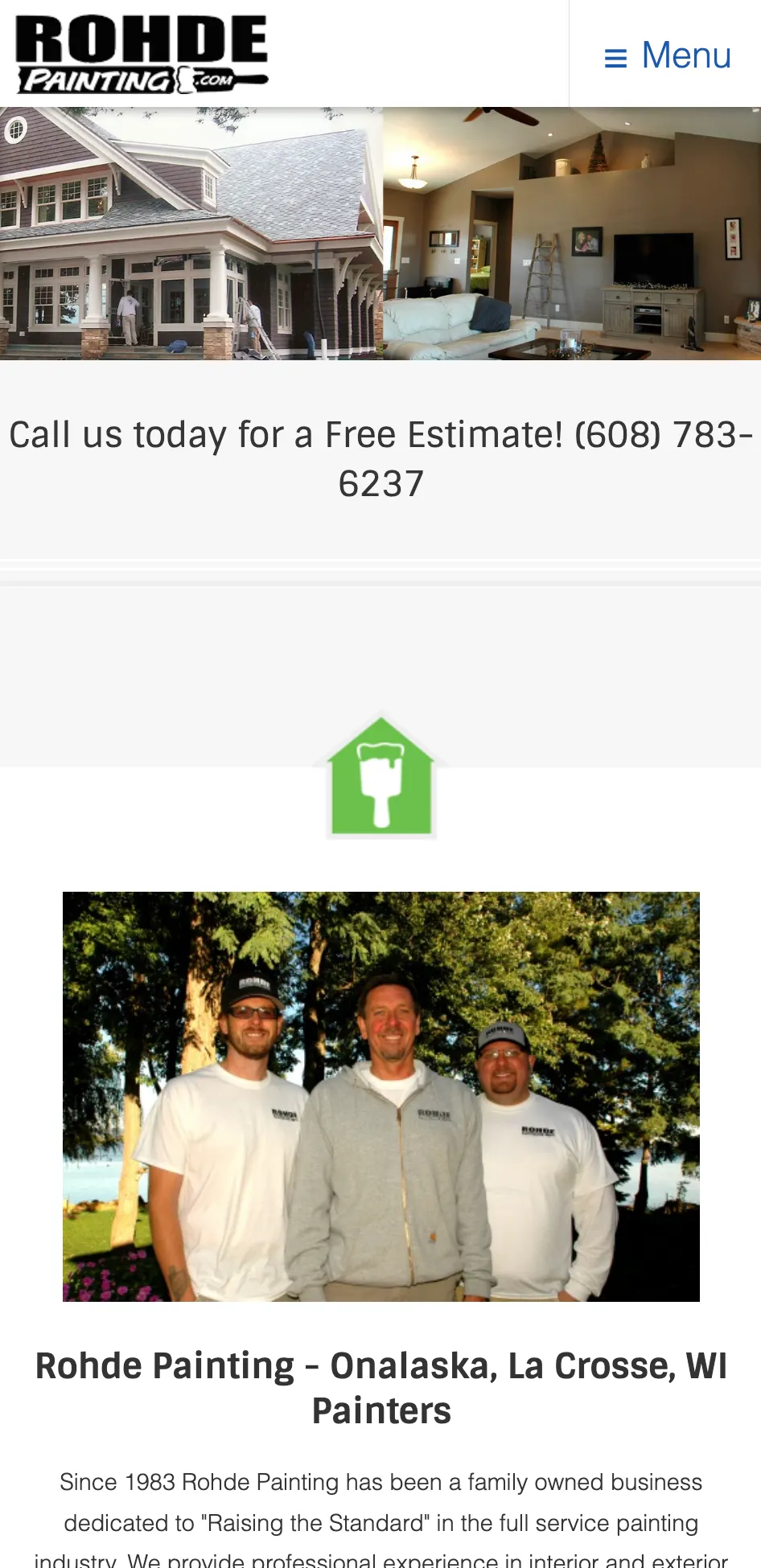 Rohde Painting website on mobile