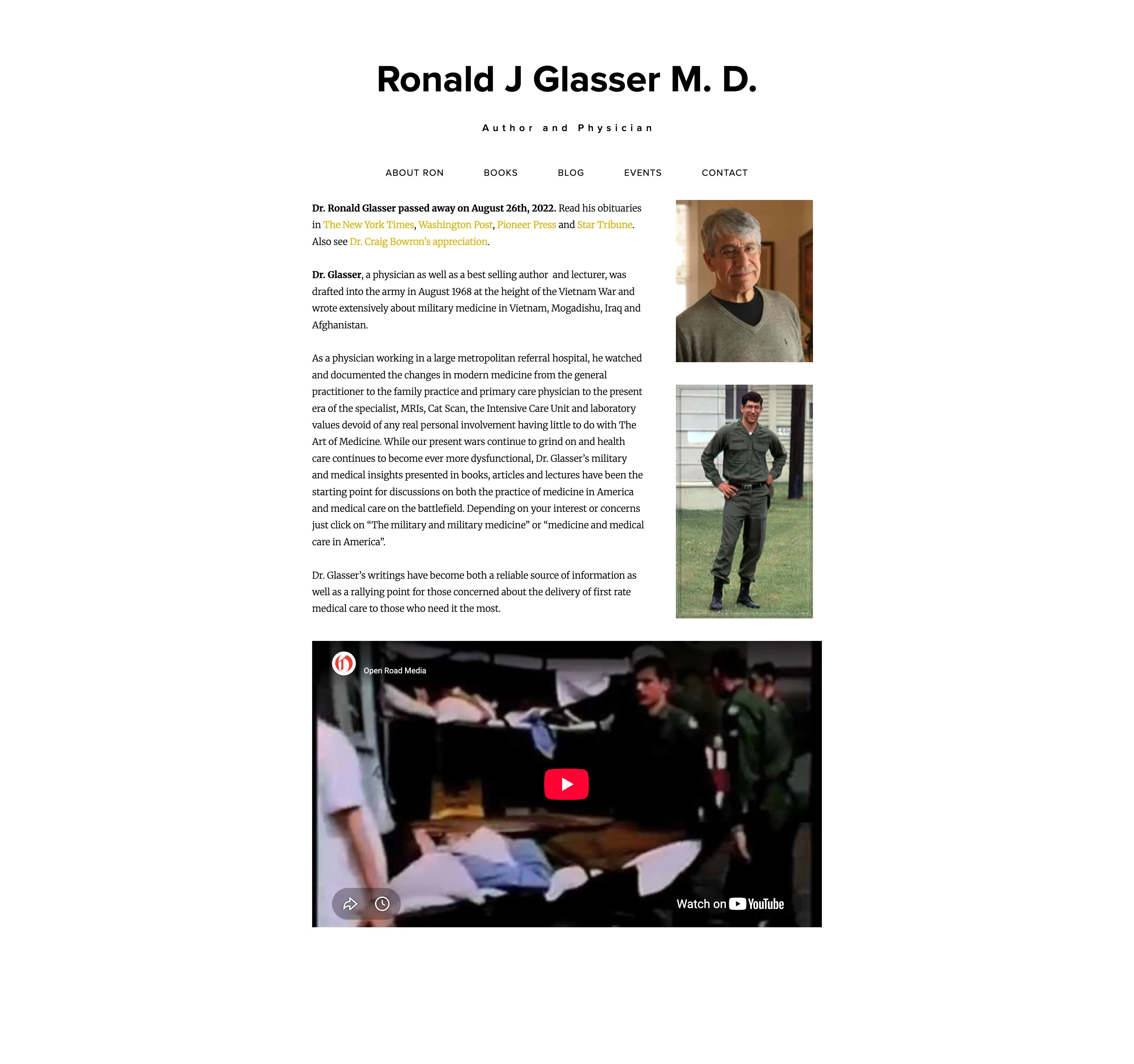 Ronald J. Glasser website on desktop