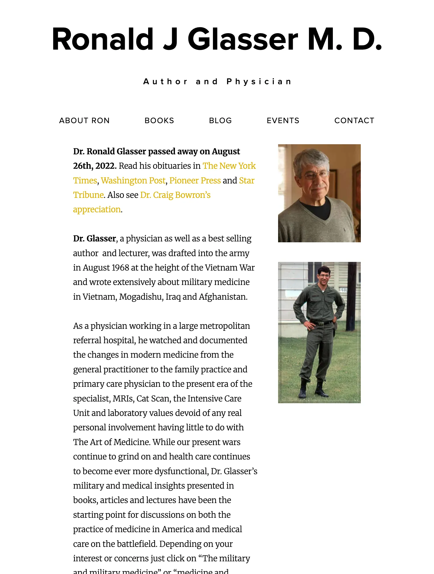Ronald J. Glasser website on tablet