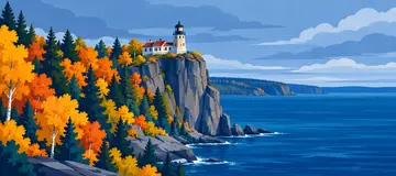 Split Rock Lighthouse illustration above Lake Superior