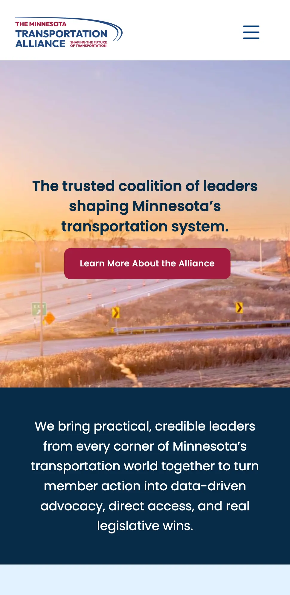 The Minnesota Transportation Alliance website on mobile