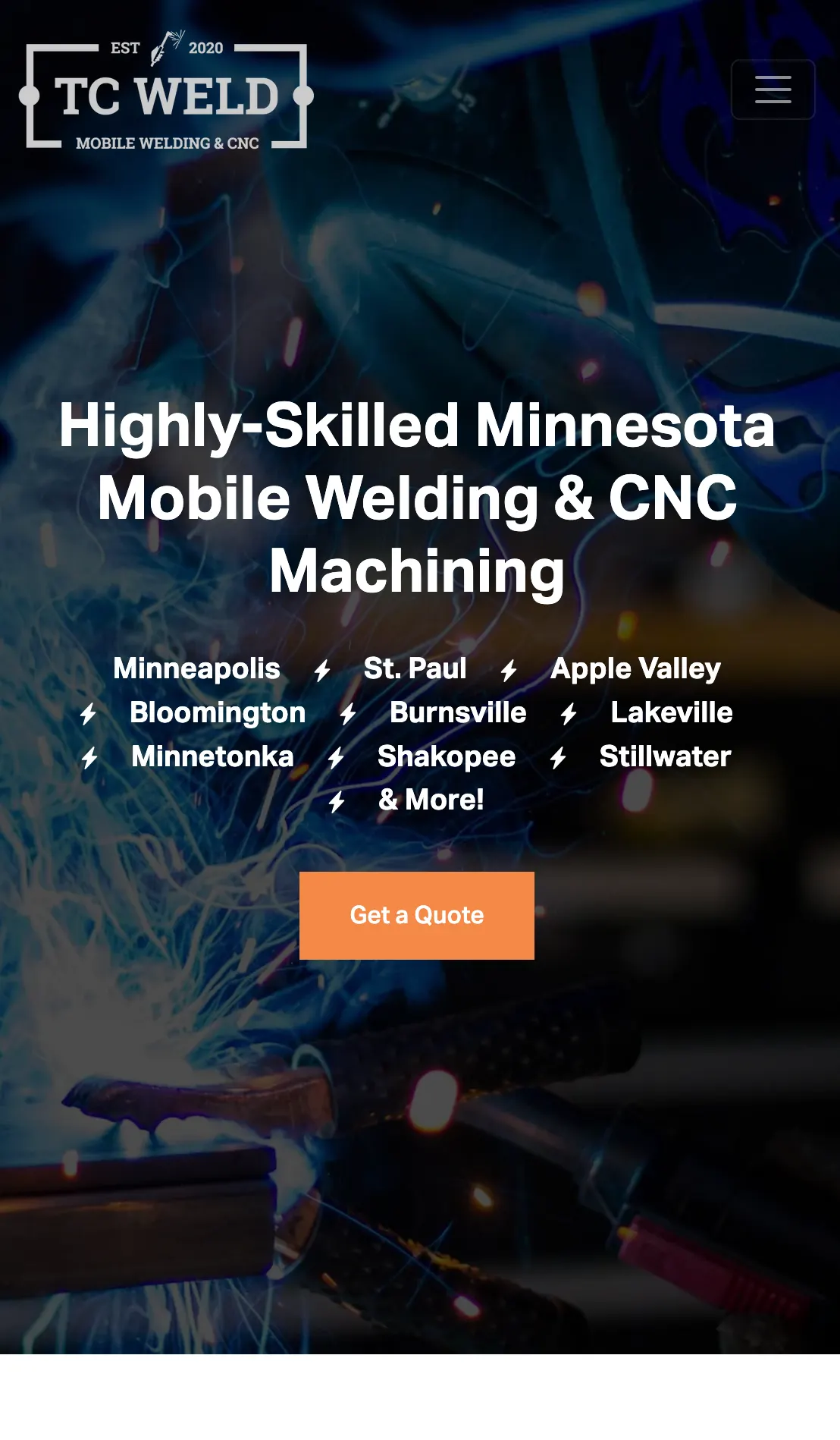 TC Weld website on mobile