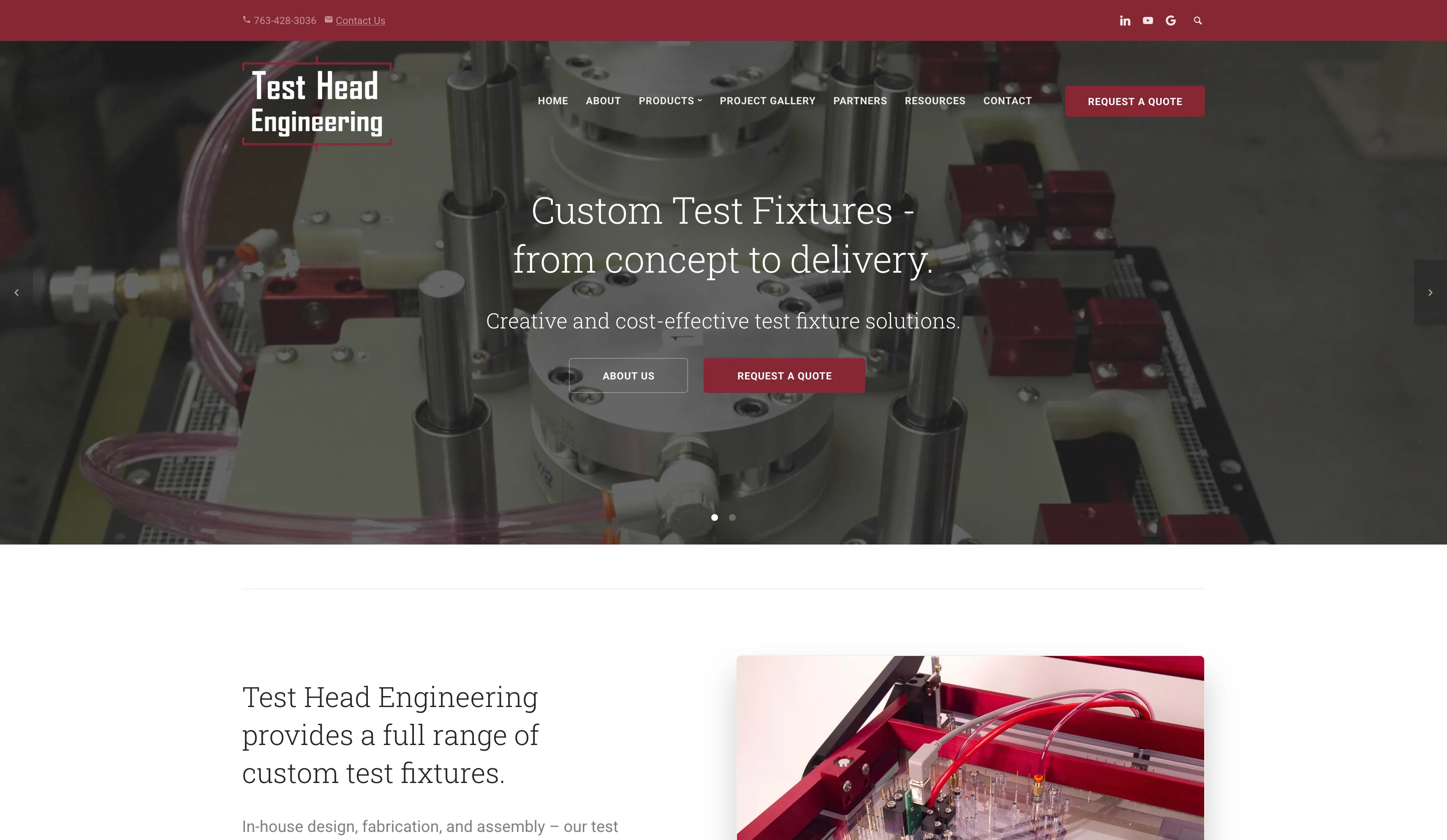 Testhead Engineering website on desktop