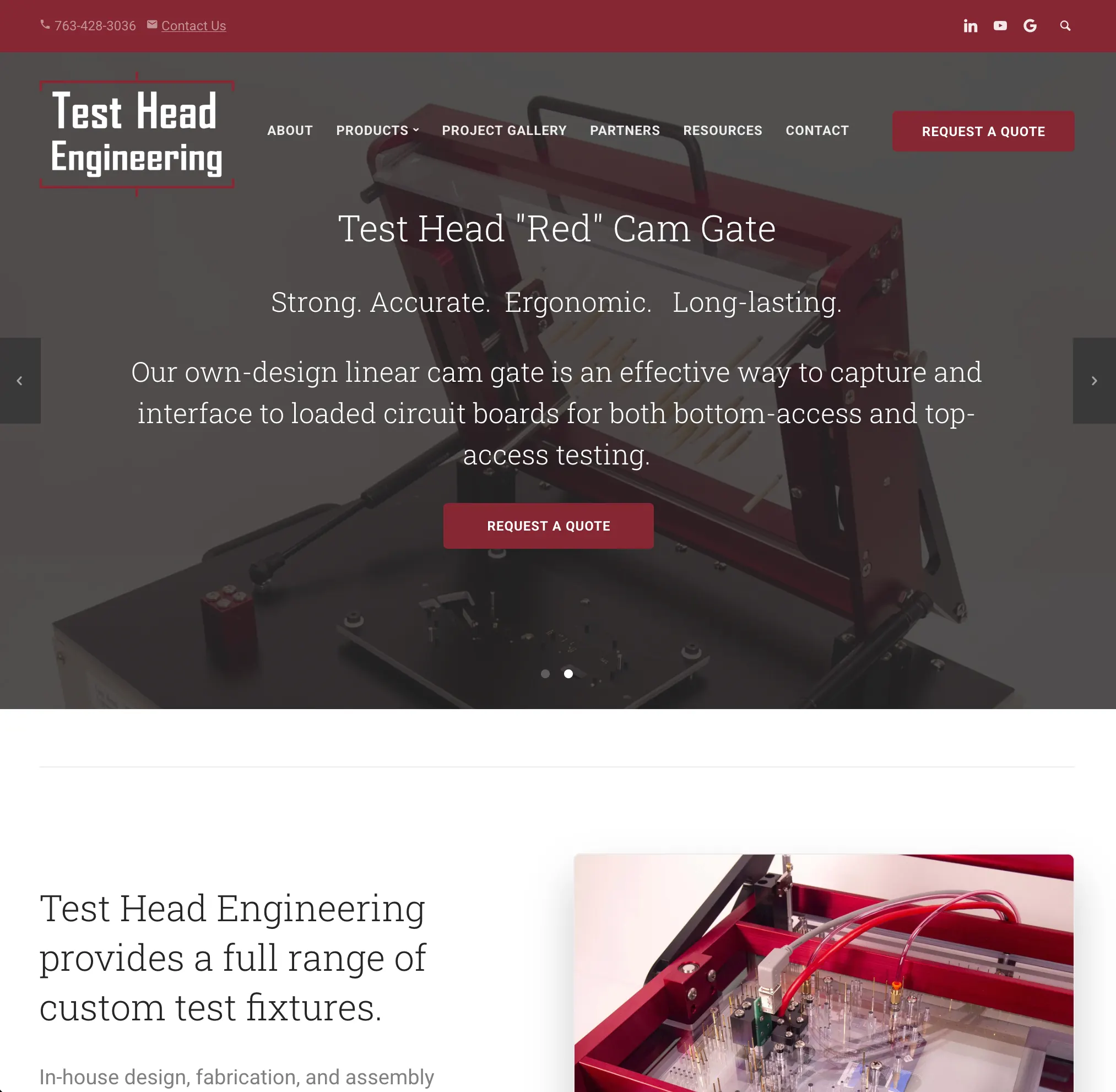 Testhead Engineering website on tablet