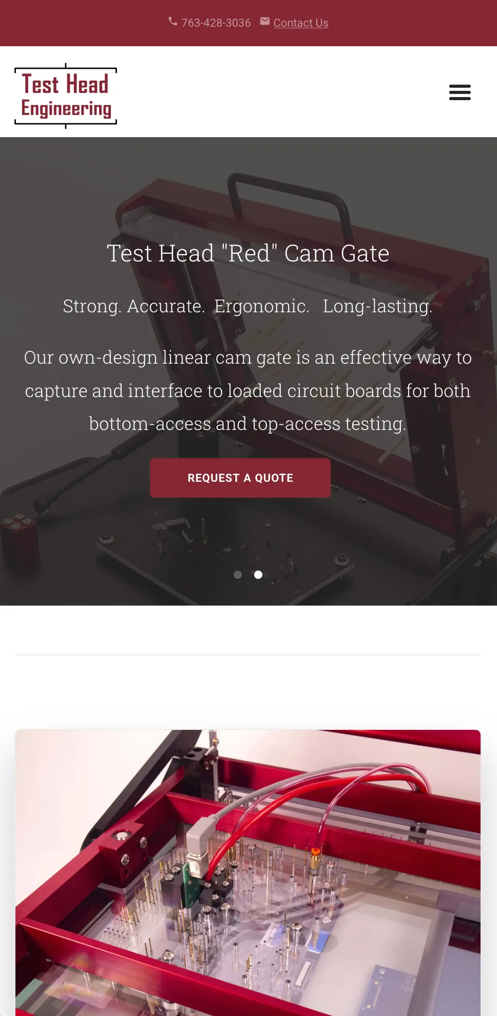 Testhead Engineering website on mobile